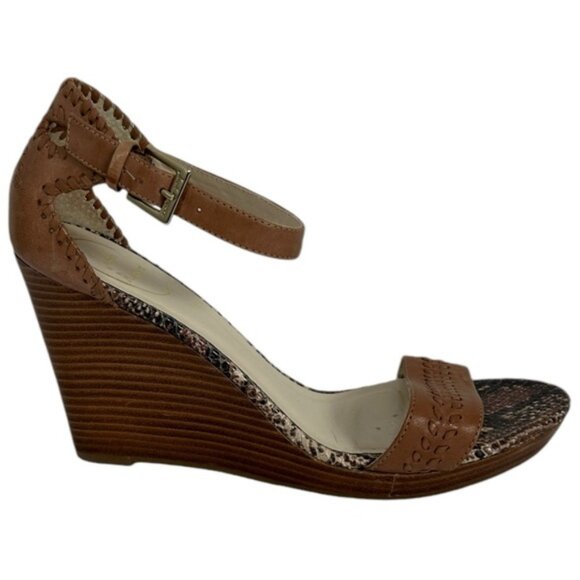 Jack Rogers Brown Wedge Sandals Womens Size 8.5 M Leather Bohemian Brazil Snake - Picture 16 of 16